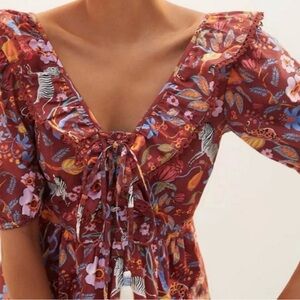 Maeve Rust Floral & Safari Ruffle Tie-Front Tunic